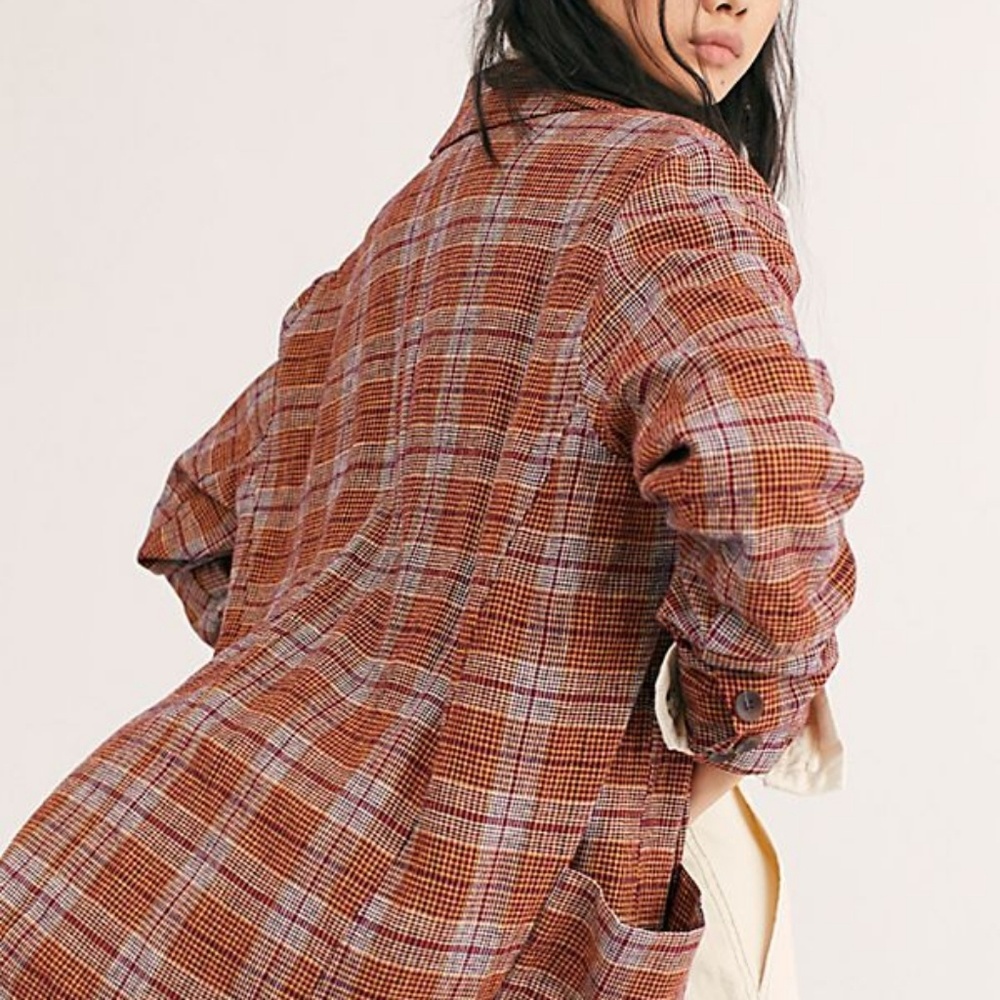 Free people simply plaid oversized blazer jacket L